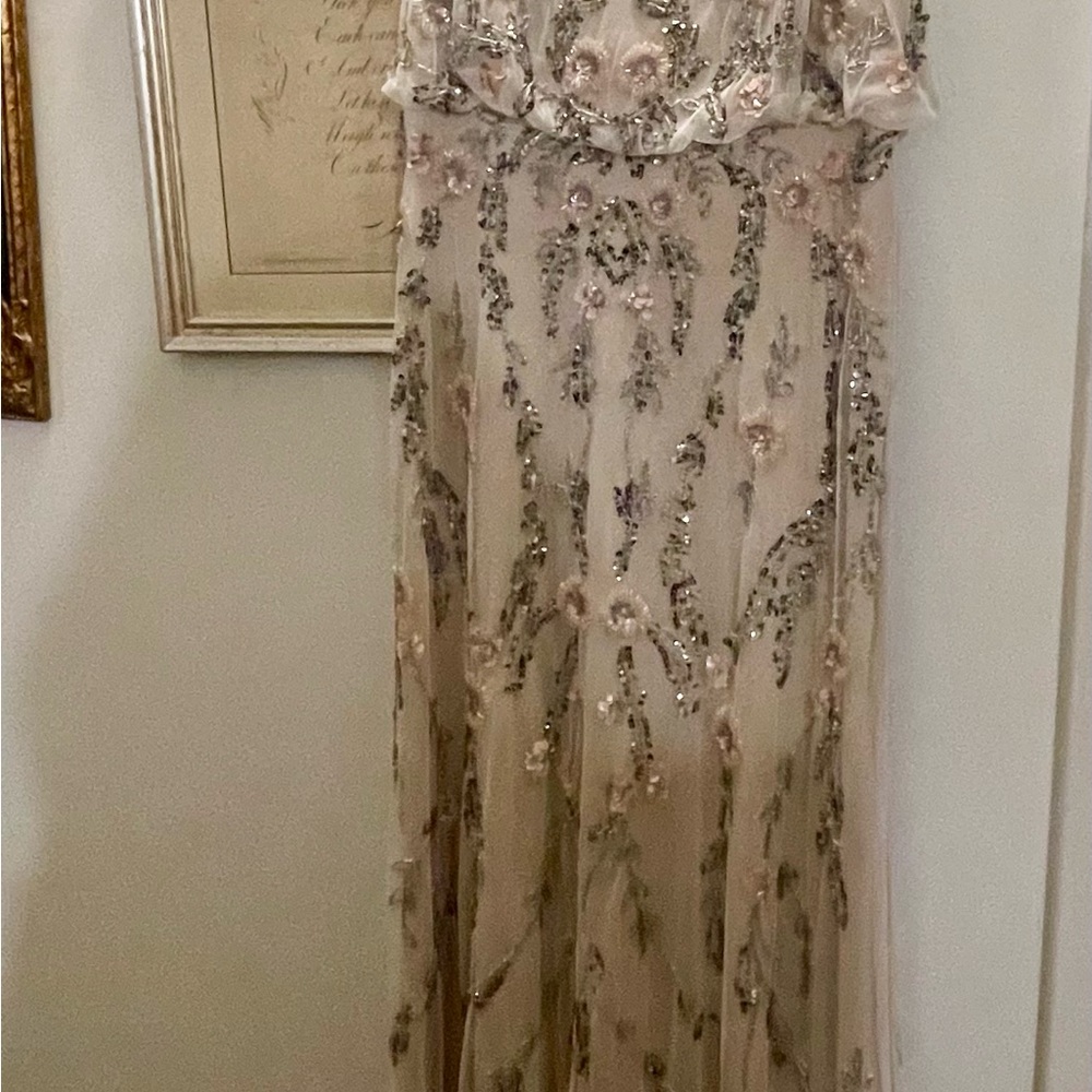 Beautiful beaded floral Adrianna Papell blush champagne beaded gown dress sz 4/6 - Picture 2 of 9